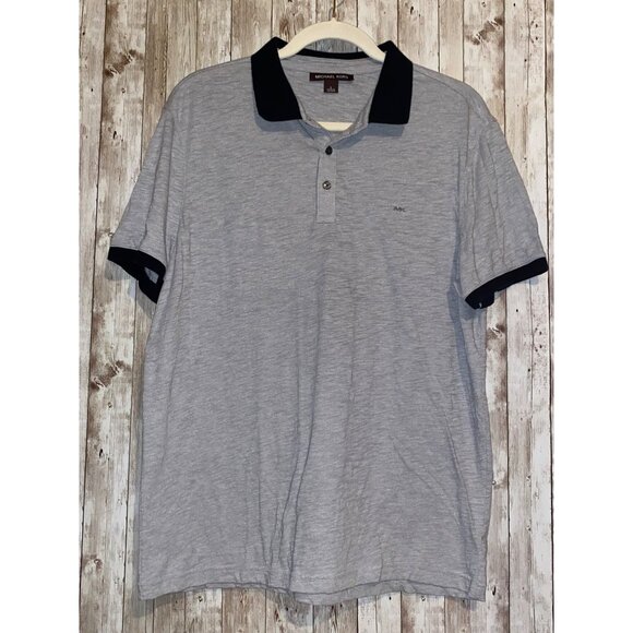 Men's Michael Kors Gray Black Shirt Sleeve Polo Shirt MK Logo Size Large - Picture 1 of 7